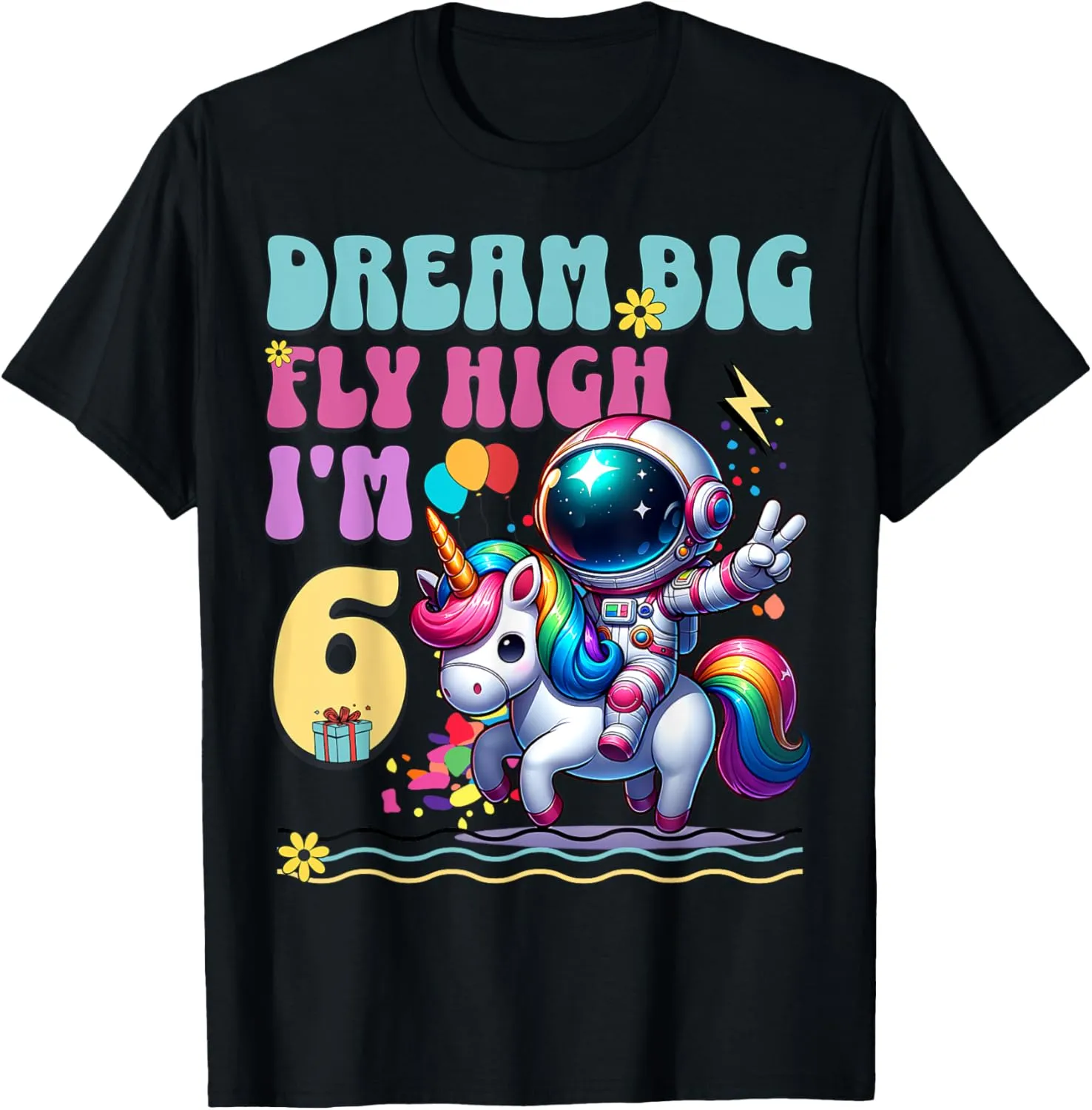 Astronaut Unicorn 6th Birthday 6 Year Outer Space Galaxy T-Shirt