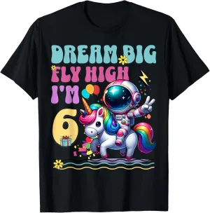 Astronaut Unicorn 6th Birthday 6 Year Outer Space Galaxy T-Shirt