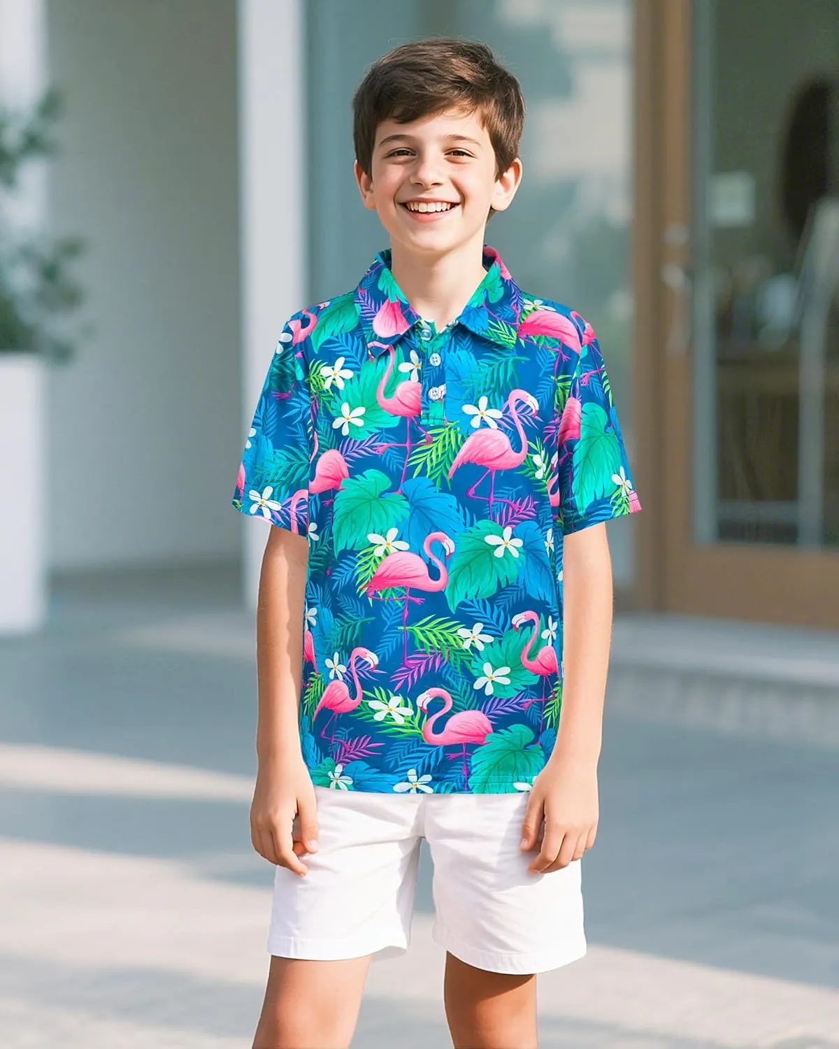 Boys Short Sleeve Polo Shirt Kid Youth Active Golf Shirts Collared School Uniform Shirts Hawaiian Tops Size 5-14