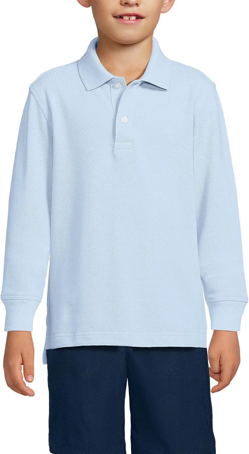 Lands' End School Uniform Kids Long Sleeve Mesh Polo Shirt