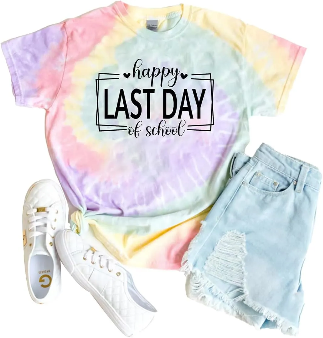 Last Day of School Shirt Women Teacher Shirts Summer Break Graphic T-Shirts Casual Teacher Gifts Tee Tops