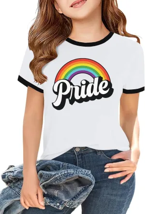 LAZYCHILD Girls Pride Shirts for Kids Rainbow Heart Graphic Tees LGBT Equality Tshirt Love Outfits 5-14y Tops