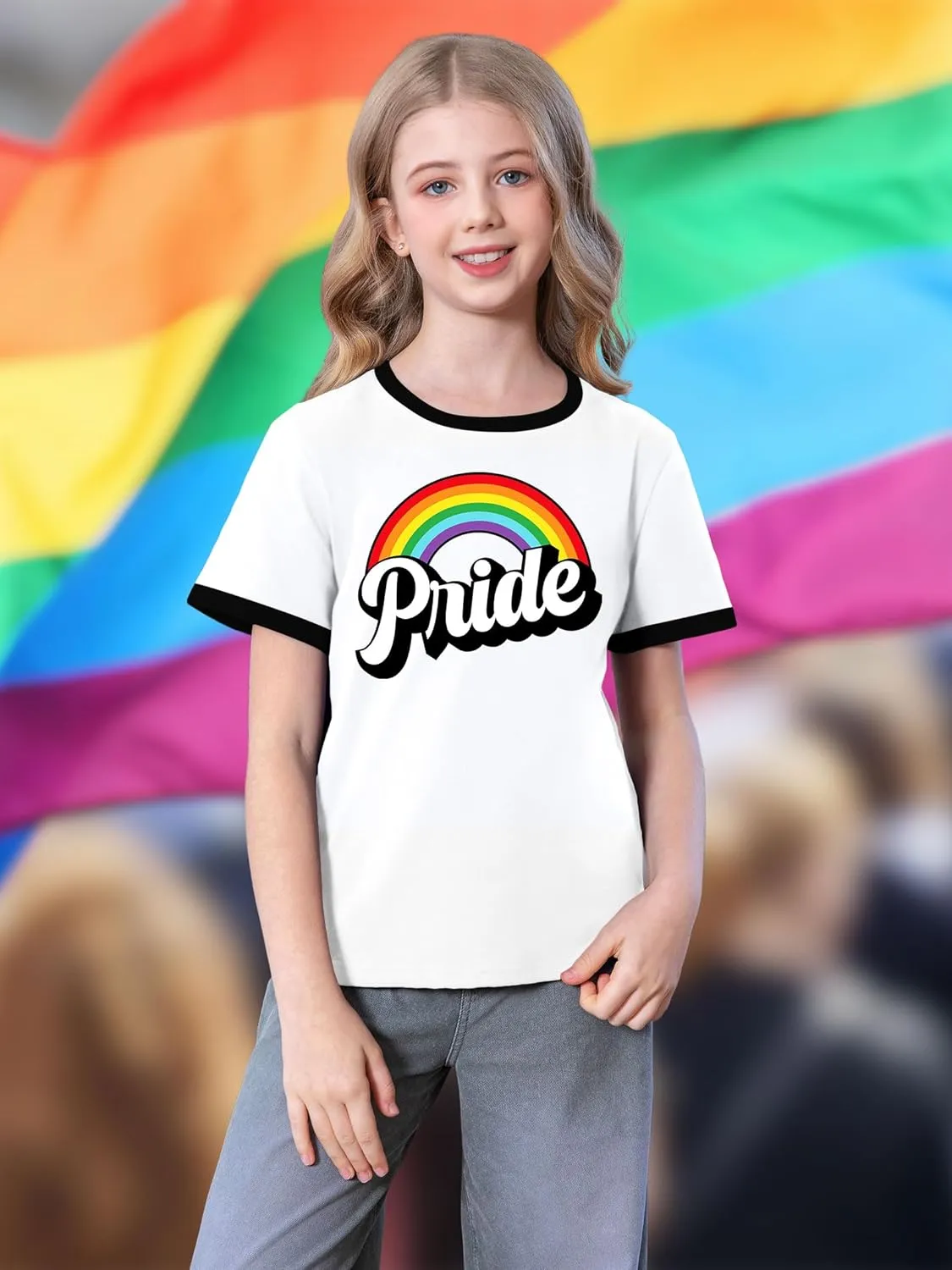 LAZYCHILD Girls Pride Shirts for Kids Rainbow Heart Graphic Tees LGBT Equality Tshirt Love Outfits 5-14y Tops