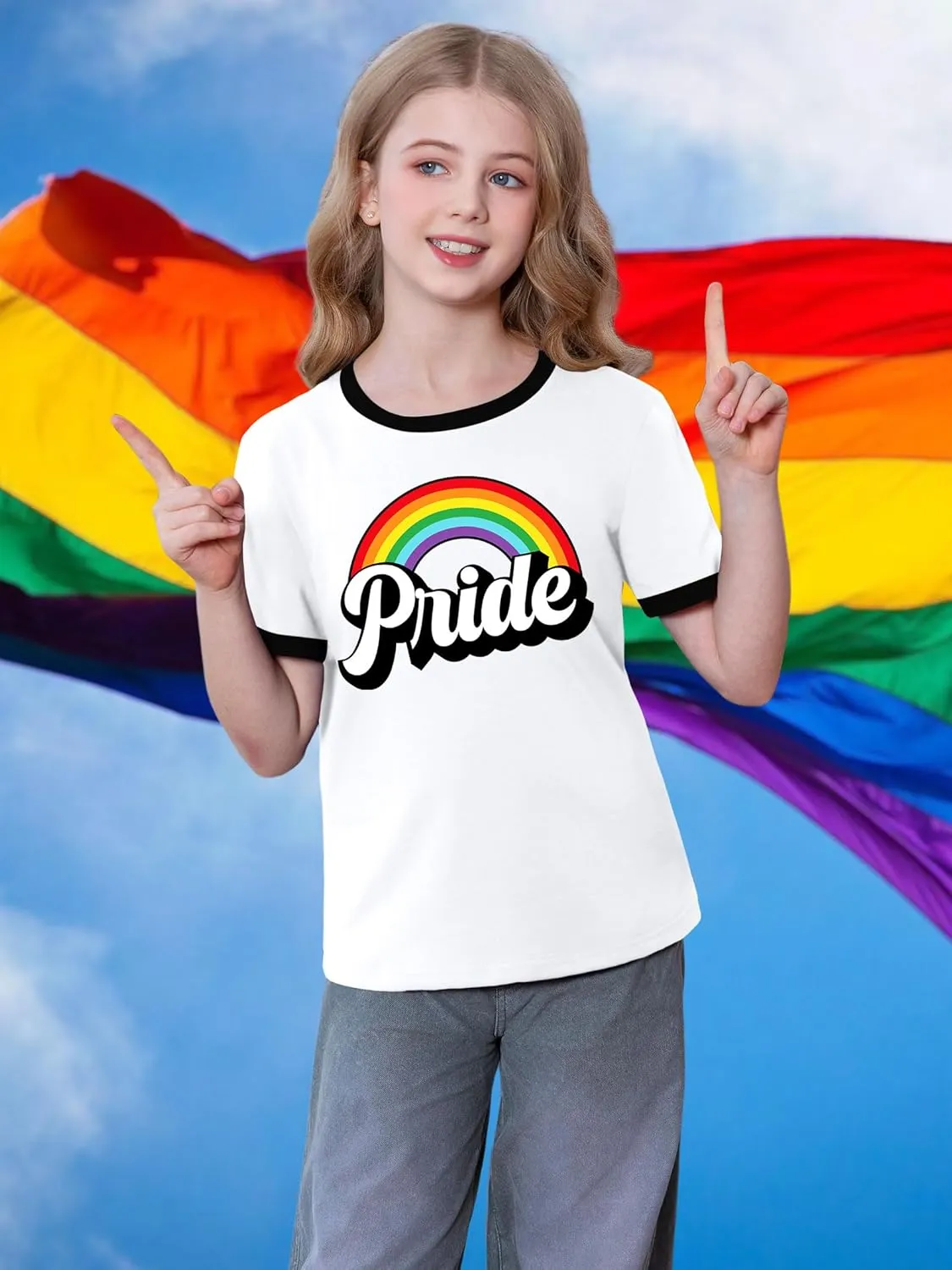 LAZYCHILD Girls Pride Shirts for Kids Rainbow Heart Graphic Tees LGBT Equality Tshirt Love Outfits 5-14y Tops