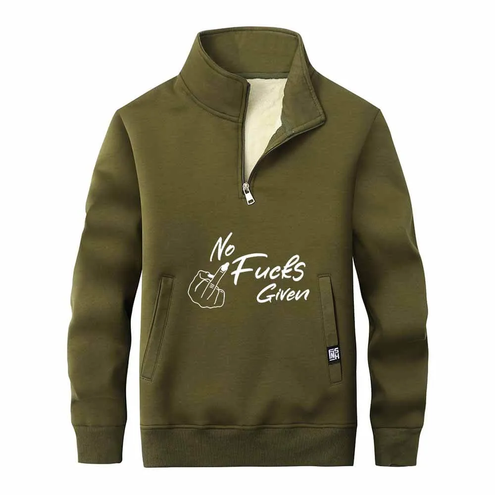 No Fucks Given Stand Collar Zip Fleece Sherpa Sweatshirt