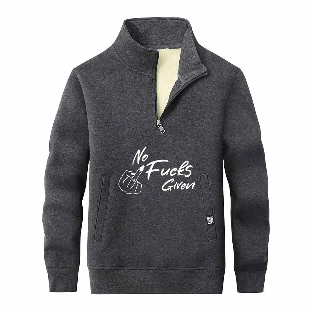 No Fucks Given Stand Collar Zip Fleece Sherpa Sweatshirt