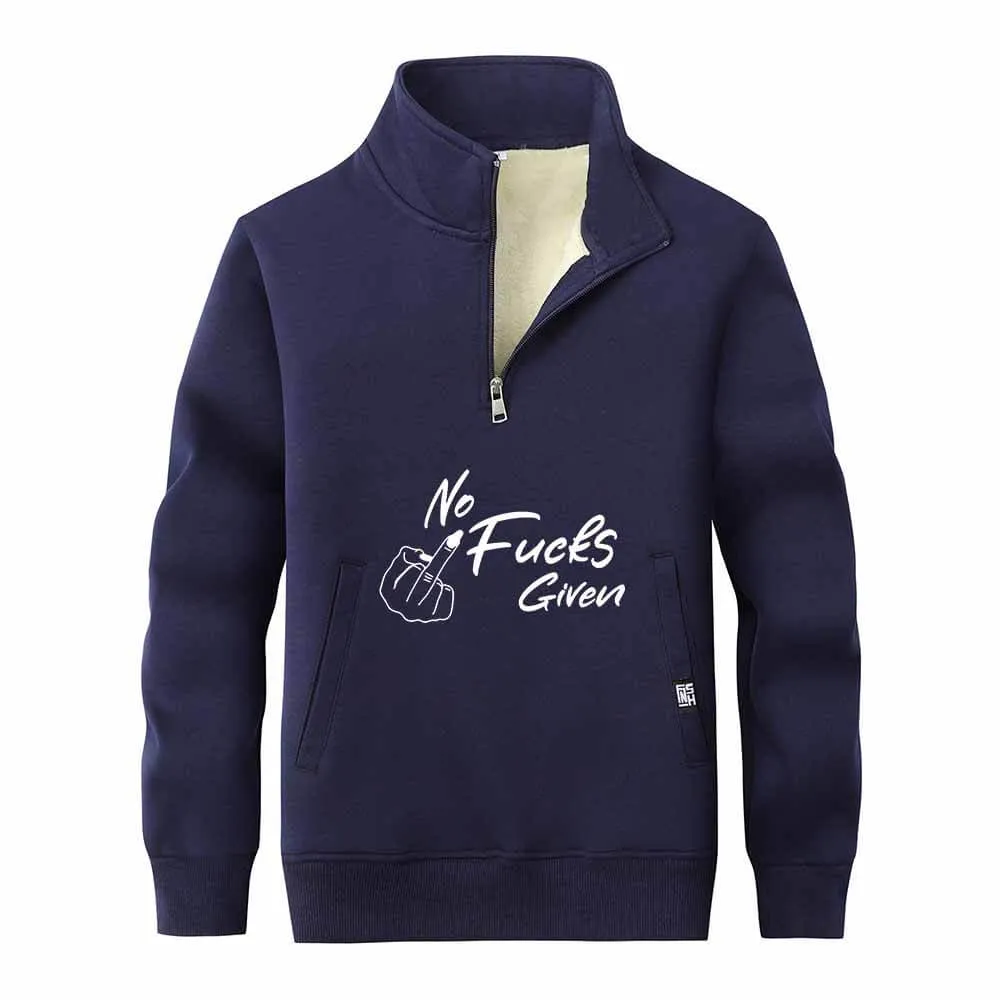No Fucks Given Stand Collar Zip Fleece Sherpa Sweatshirt