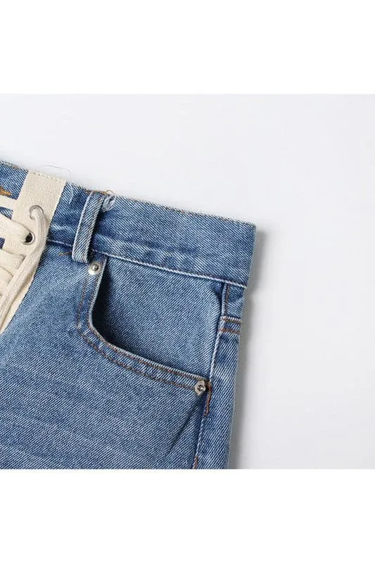 PA969 Lace Up Denim Shorts