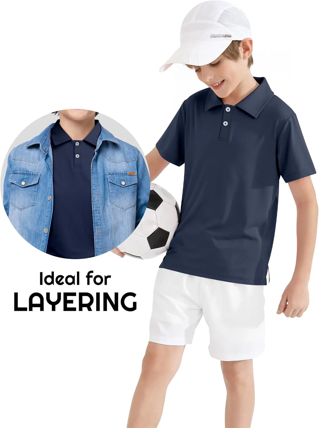 Resinta 3 Pack Boys Dry-Fit Active Athletic Performance Polo Short Sleeve Golf Shirt Cool Quick Dry Training Workout Shirts