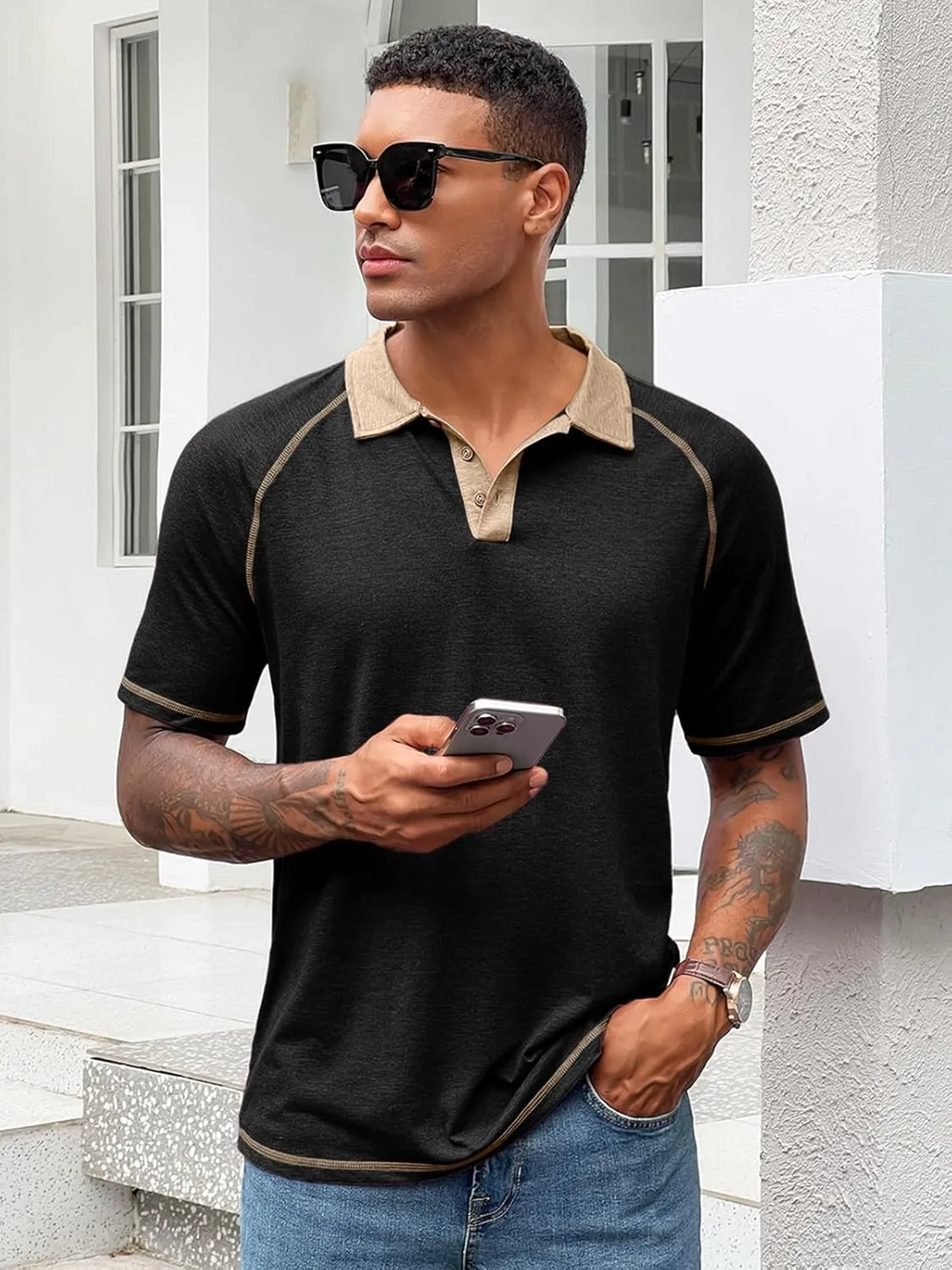 Runcati Men's Casual Polo Shirts Short Sleeve Lightweight Stretchy Golf Shirt Summer Beach Raglan Tops