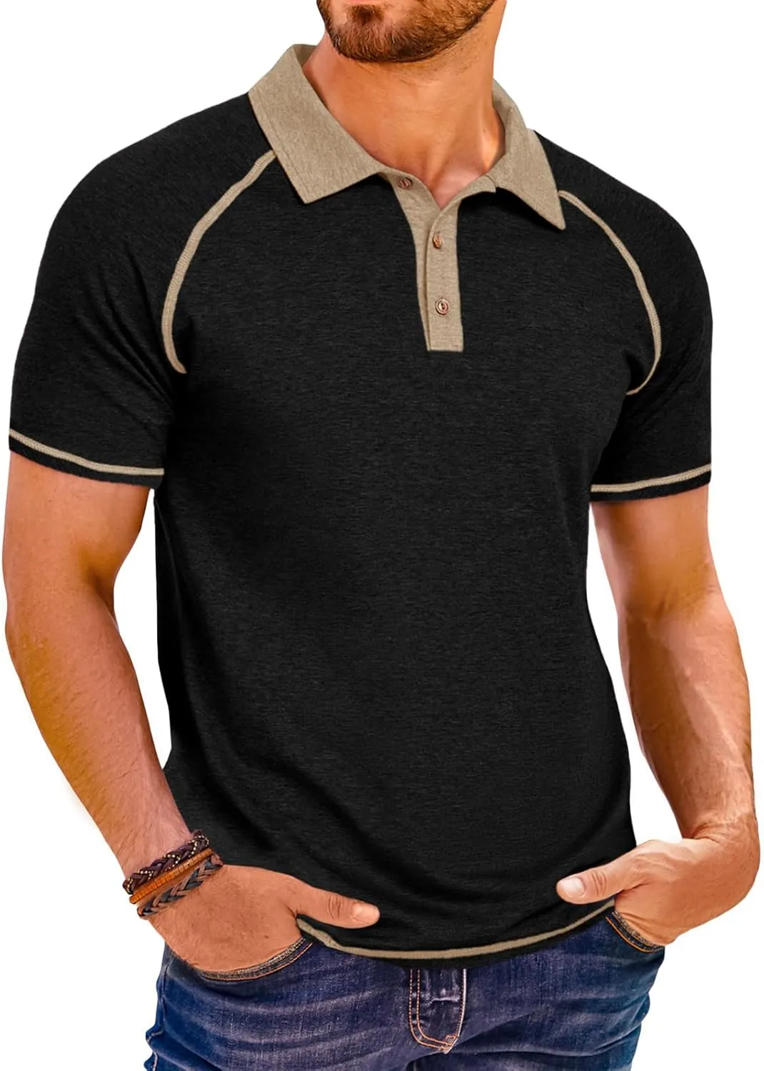 Runcati Men's Casual Polo Shirts Short Sleeve Lightweight Stretchy Golf Shirt Summer Beach Raglan Tops