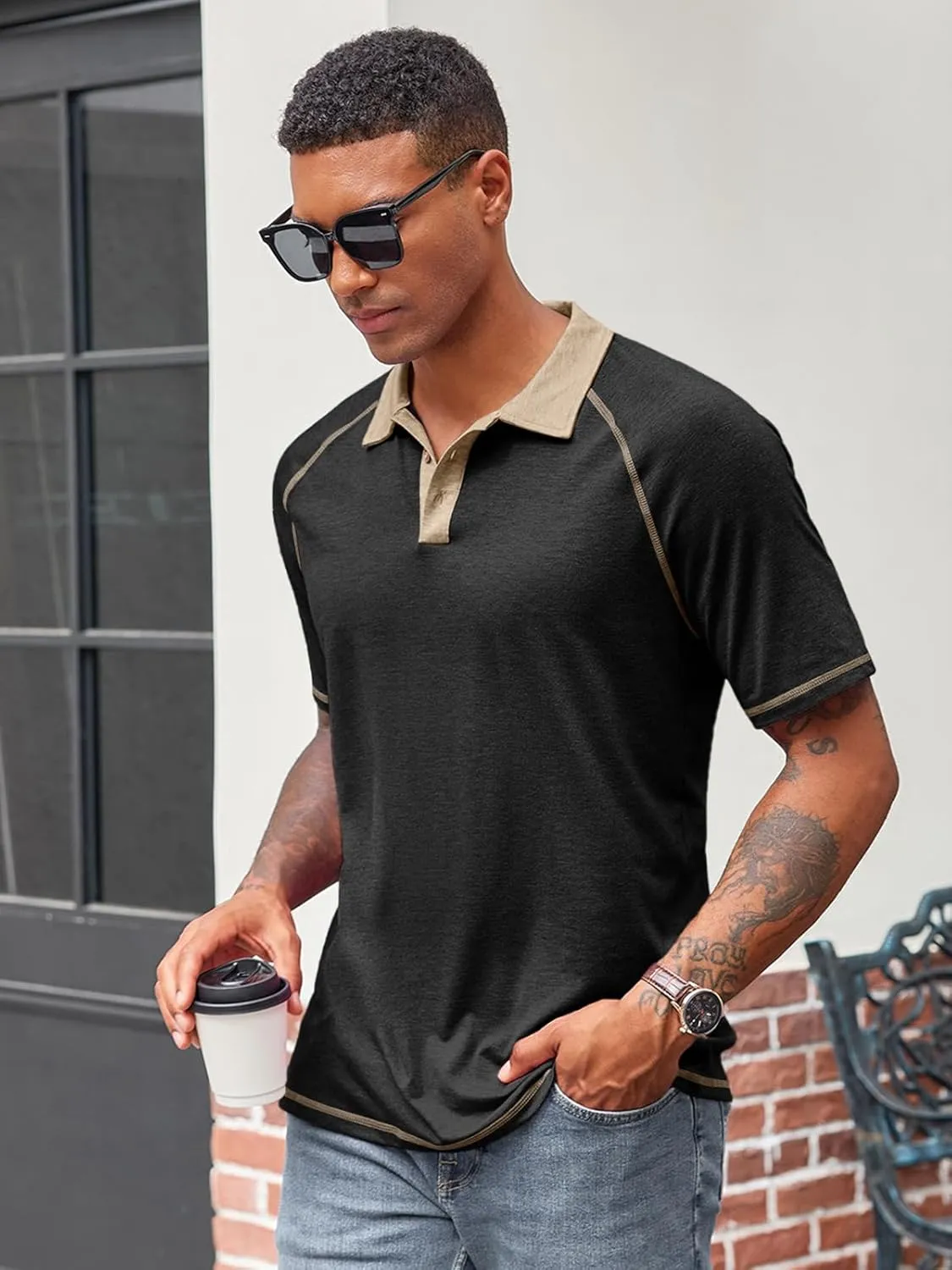 Runcati Men's Casual Polo Shirts Short Sleeve Lightweight Stretchy Golf Shirt Summer Beach Raglan Tops