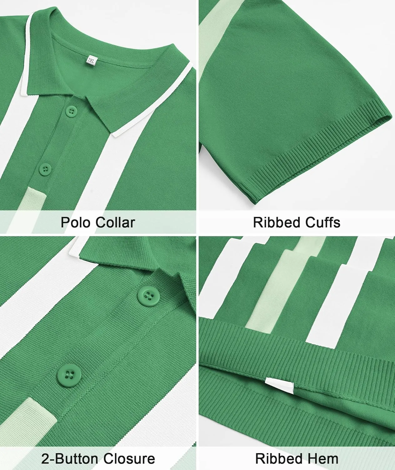Ryehack Mens Casual Polo Shirts Knit Short Sleeve Vintage Striped Button T-Shirt Slim Fit Golf Vacation Shirt