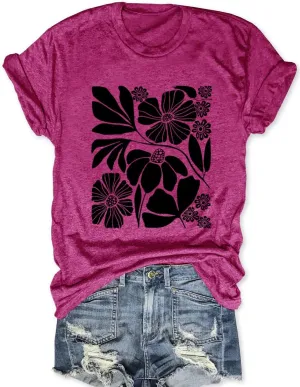 Savarana Women Vintage Flower Shirts Boho Wildflower T-Shirt Funny Nature Cottage Core Floral Short Sleeve Tops