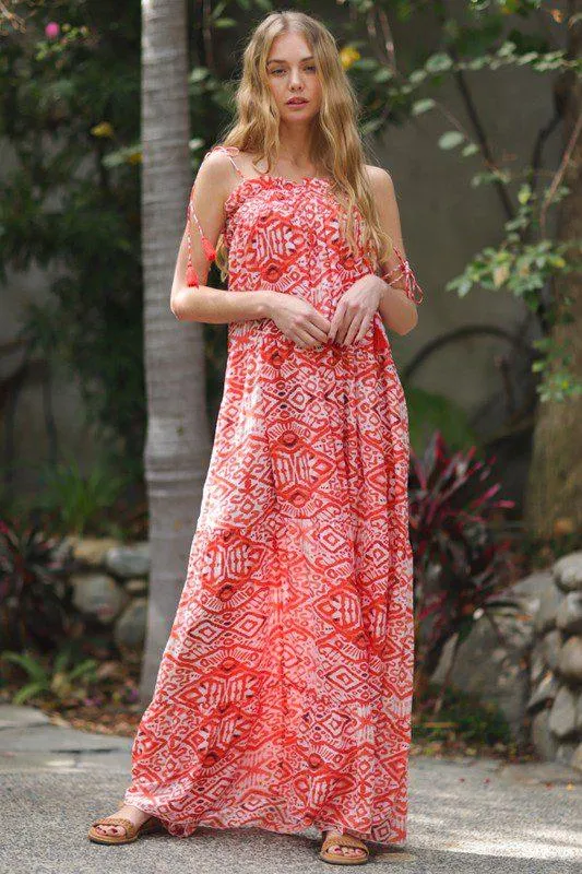 Shoulder Tie Print Maxi Dress