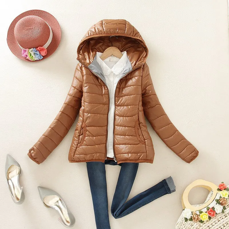 Solid Color Zipper Hooded Women Spring Jacket