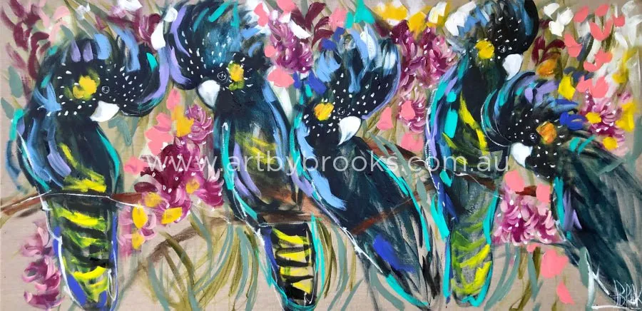 Summer Breeze black Cockatoos -art print