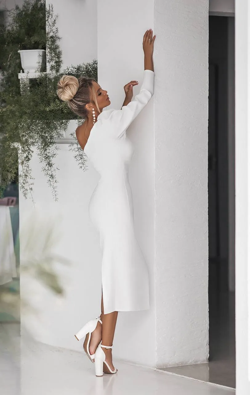 White Alexa One-Shoulder Midi Dress