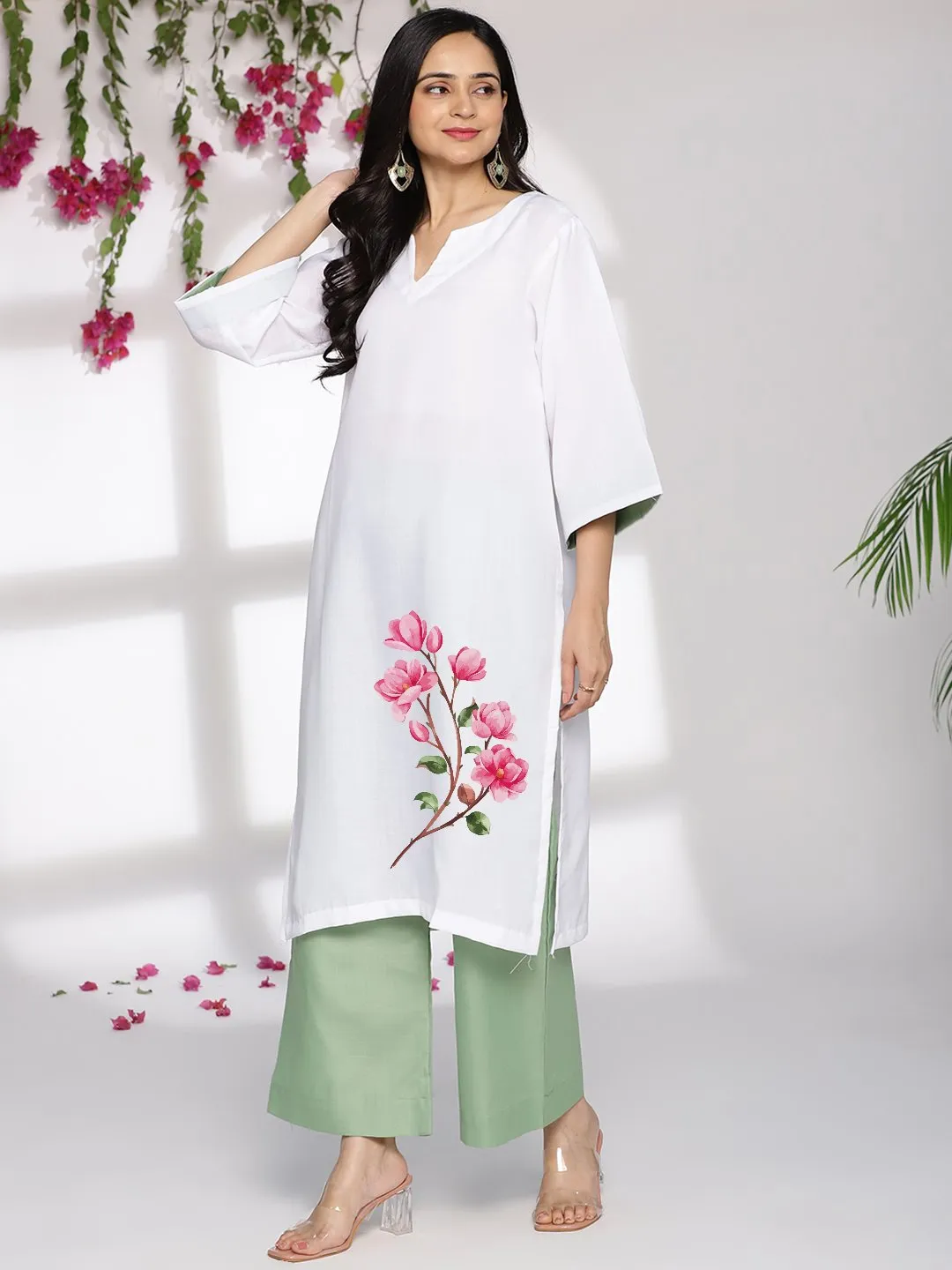 White CottonSlub LongKurta - Florian
