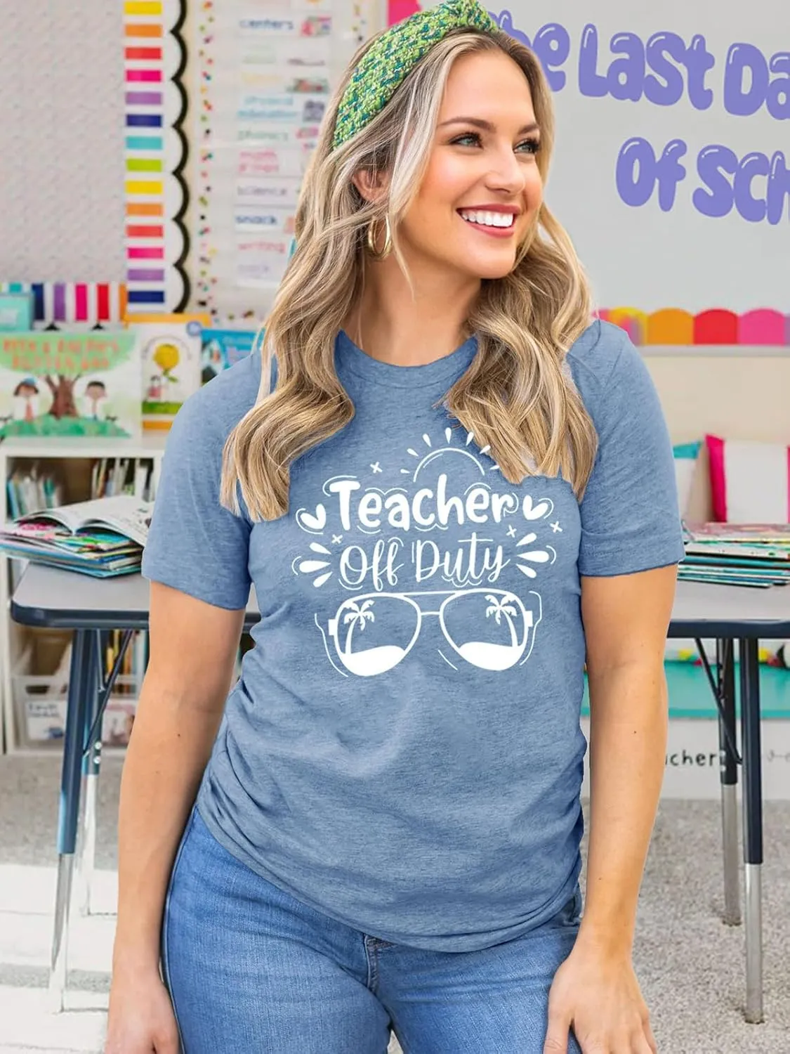 Womens Last Day of School Teacher Shirt School Day Gifts Funny Teacher Summer Break Graphic T-Shirts