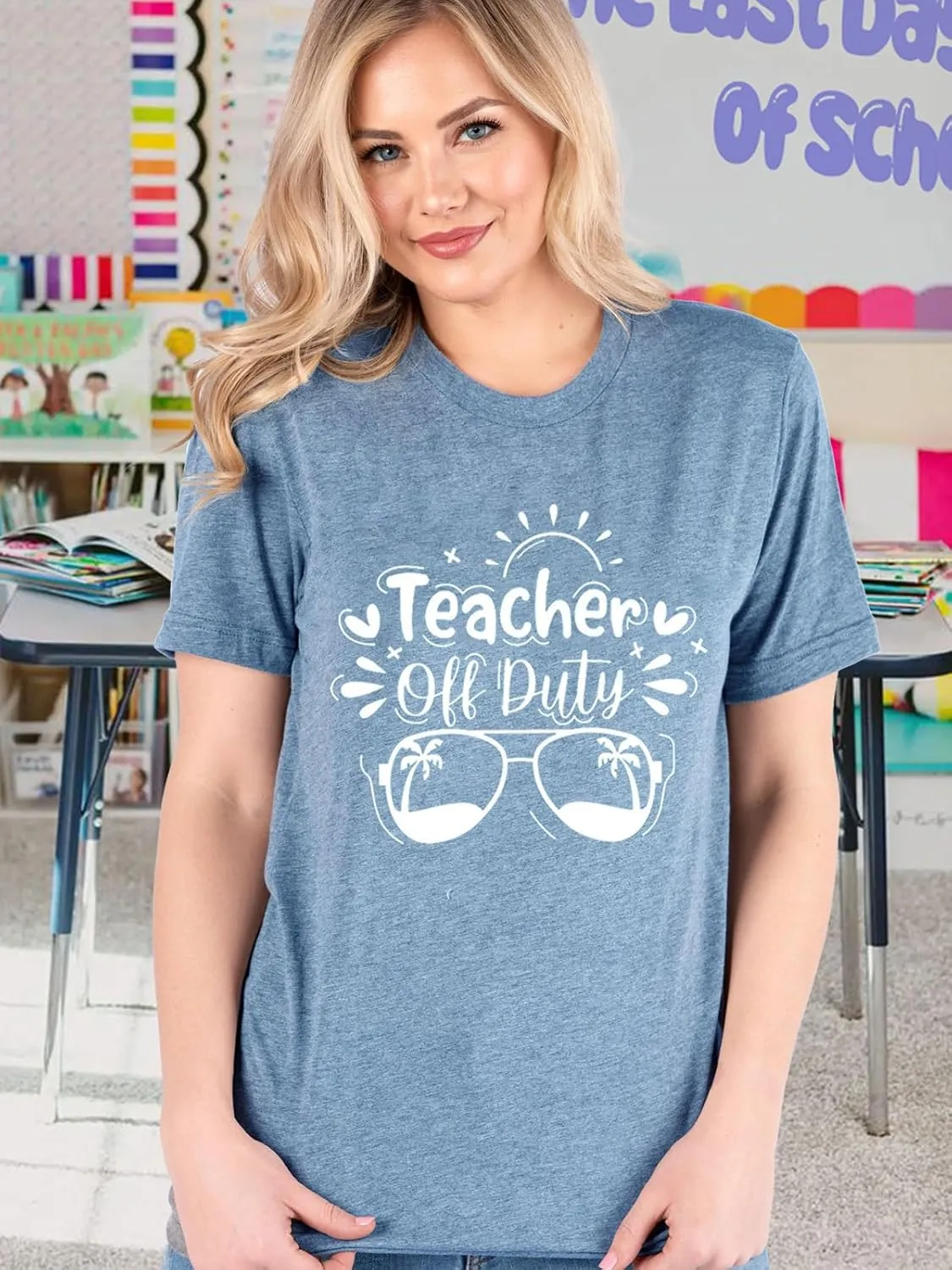 Womens Last Day of School Teacher Shirt School Day Gifts Funny Teacher Summer Break Graphic T-Shirts
